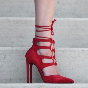 Tony Bianco Red Suede Lace Up Shoes NWT